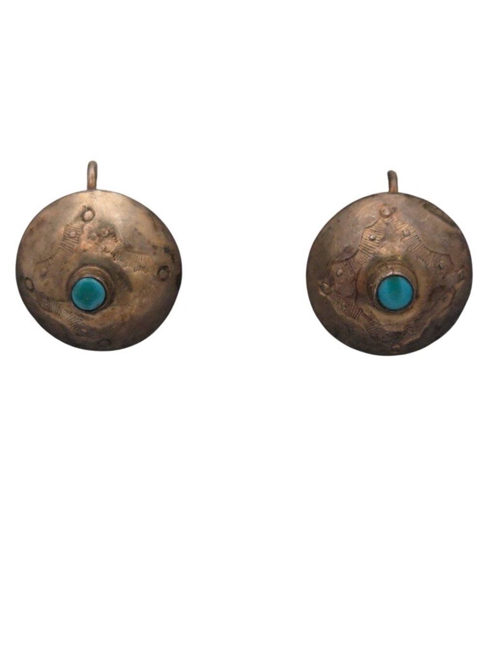 Vintage Navajo Sterling Silver Screw Back Earrings Turquoise Accents Etched